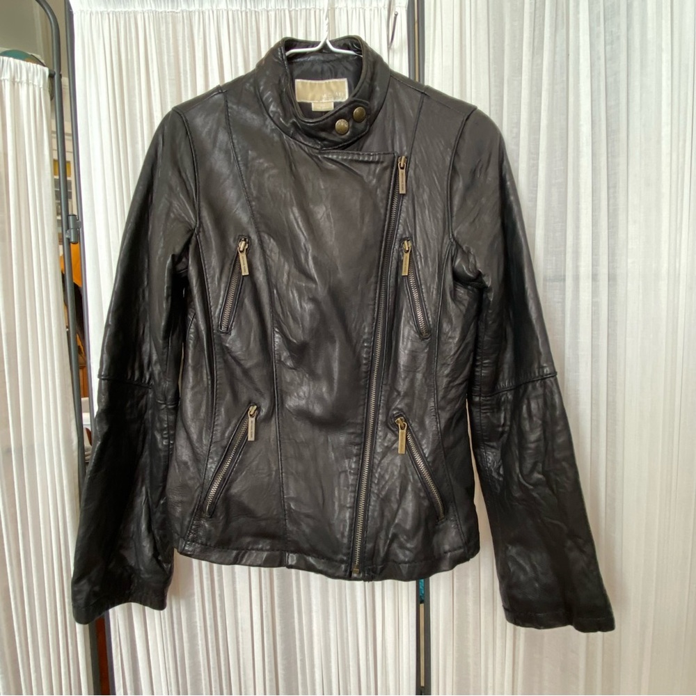 Michael Kors Asymmetrical Dark Brown Leather Jacket